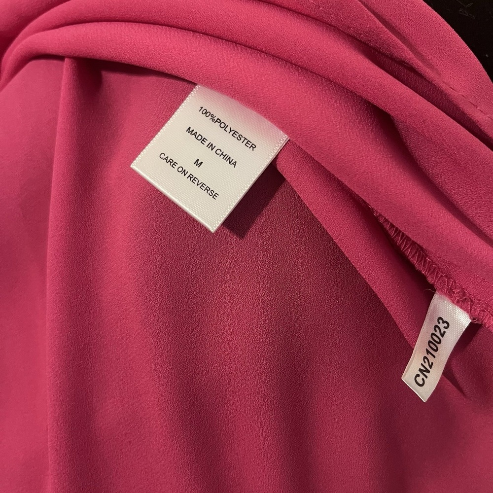 New York & Company Vibrant Pink Ruffle Sleeve Tank Top Blouse Tie Front Career M - Picture 5 of 6